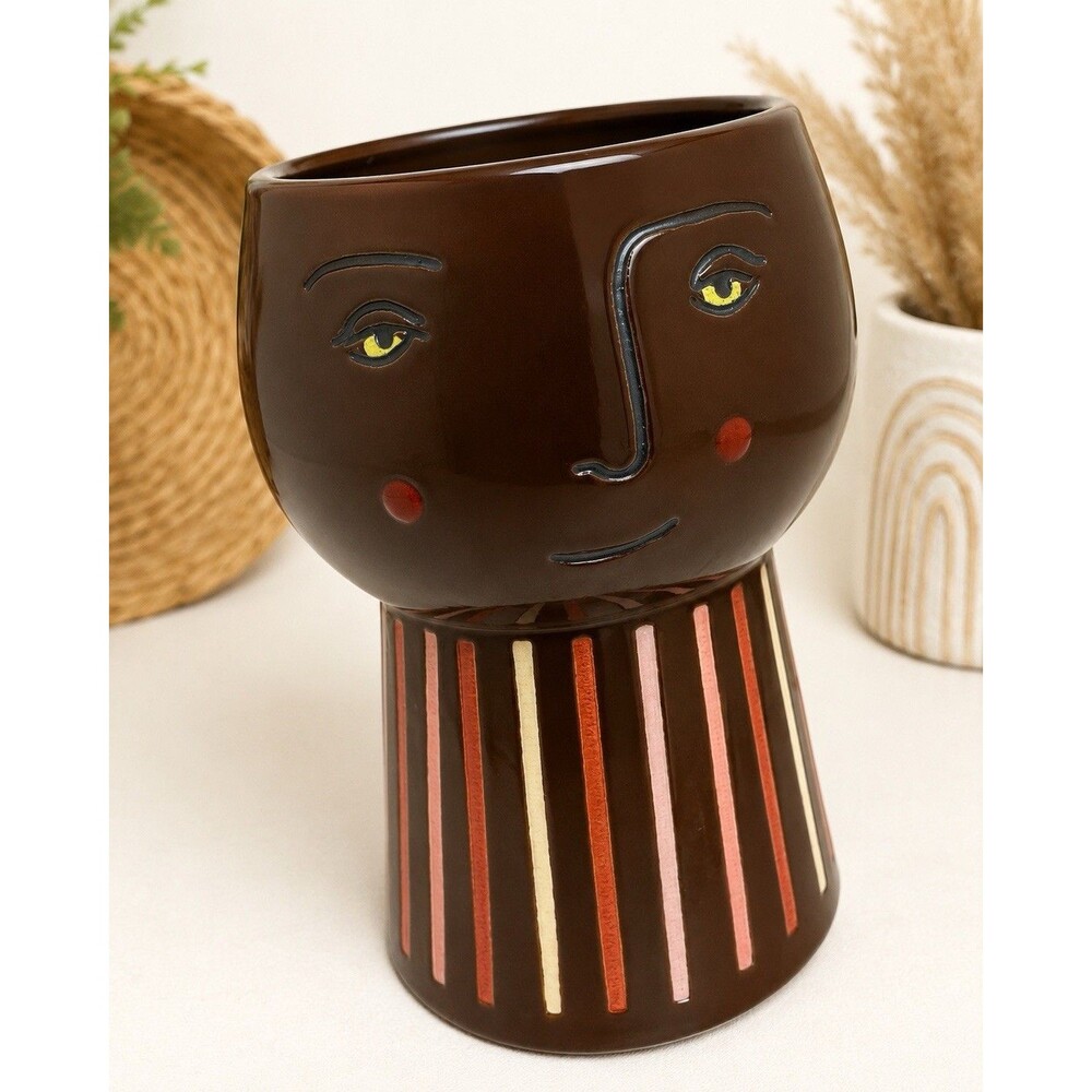 Opalhouse Picasso Inspired Face Planter Vase Brown Stoneware 6.25” Boho Decor